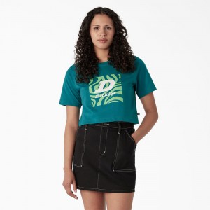 Women's Dickies Zebra Graphic Cropped T-Shirt Blue | 2756403-MF