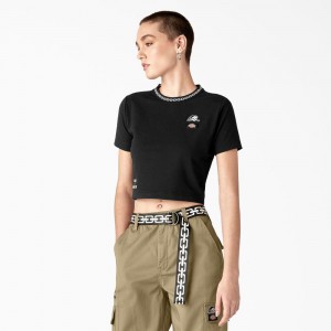 Women's Dickies x Lurking Class Cropped T-Shirt Black | 4723580-JV