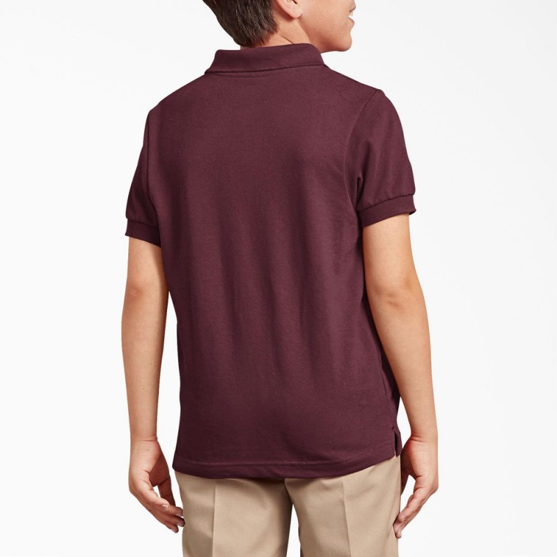 Kids' Dickies Piqué Short Sleeve Polo Shirt Burgundy | 6873241-MB