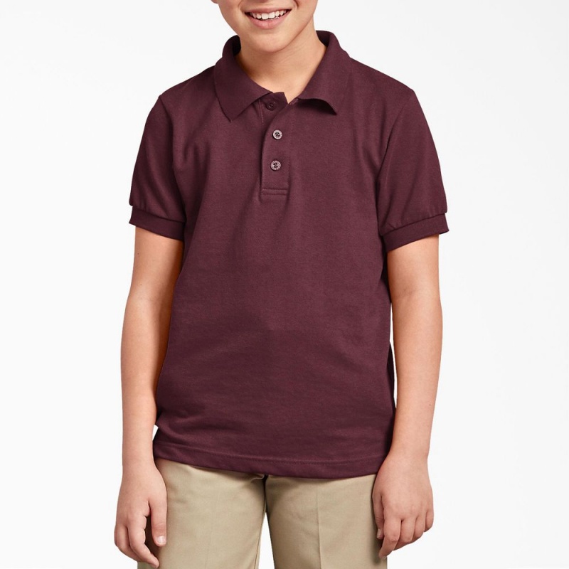 Kids\' Dickies Piqué Short Sleeve Polo Shirt Burgundy | 6873241-MB