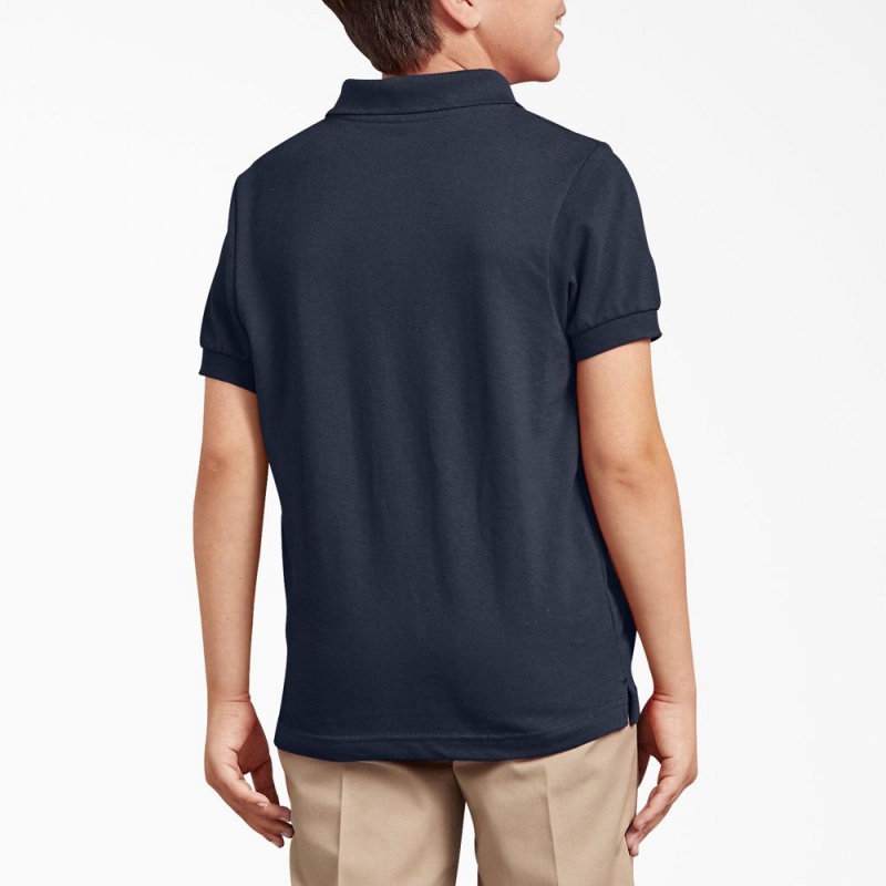 Kids' Dickies Piqué Short Sleeve Polo Shirt Navy | 6408253-HG