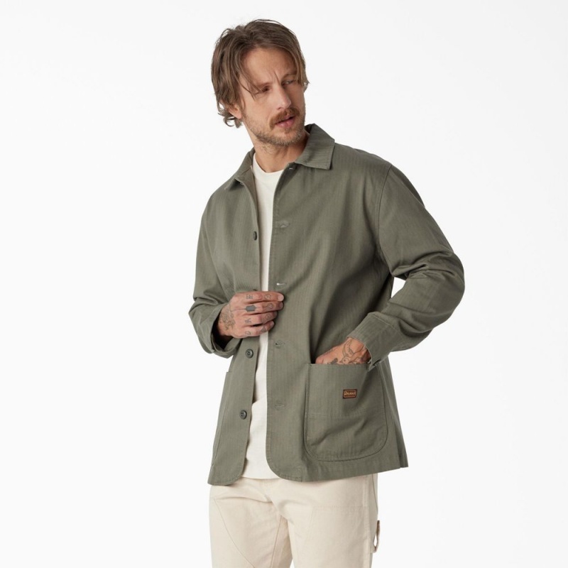 Men's Dickies 1922 Herringbone Jacket Olive | 4269801-VB