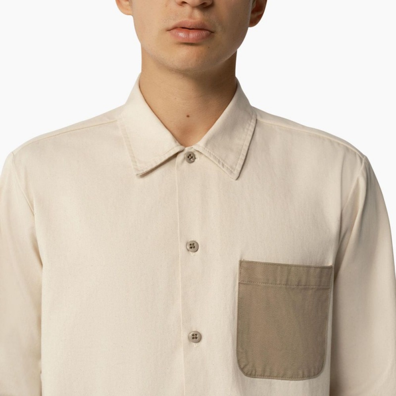 Men's Dickies 1922 Long Sleeve Shirt Beige | 4653792-KZ