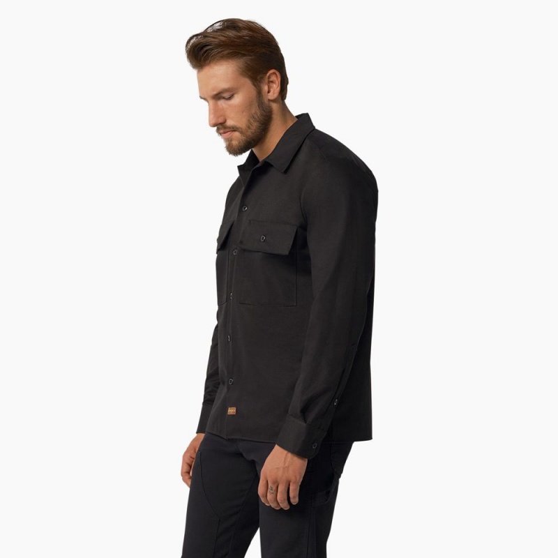 Men's Dickies 1922 Premium Twill Long Sleeve Shirt Black | 3196874-OE