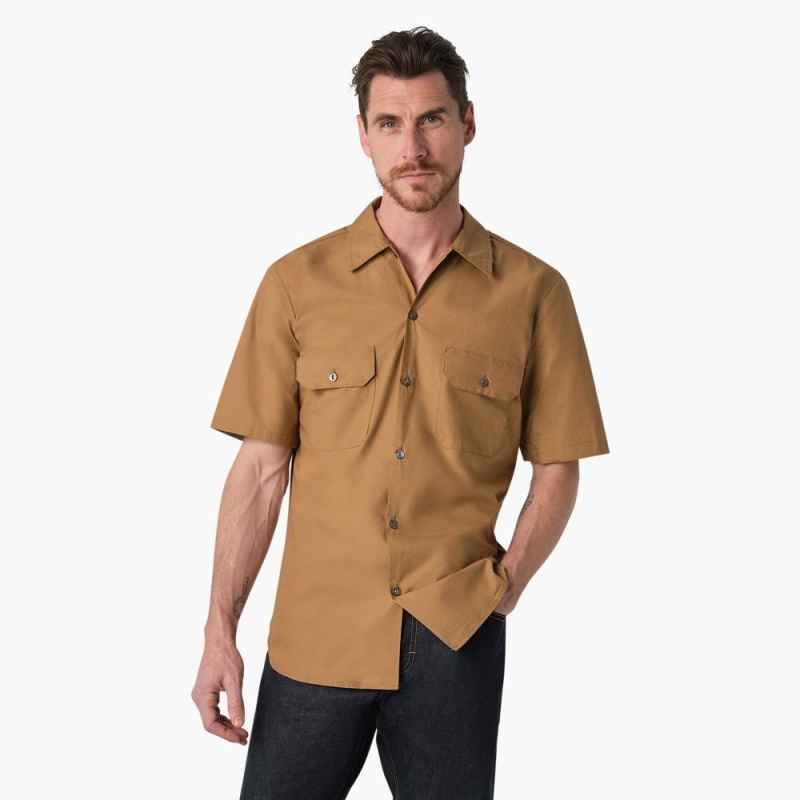 Men\'s Dickies 1922 Short Sleeve Work Shirts Khaki | 0691347-NA