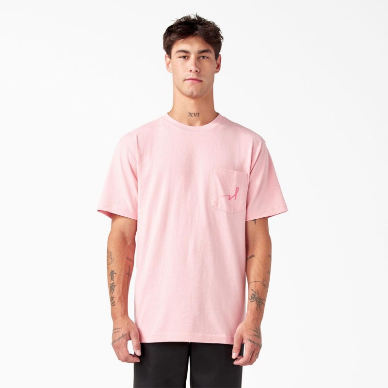 Men's Dickies Breast Cancer Awareness Heavyweight T-Shirt Pink | 8754690-TG