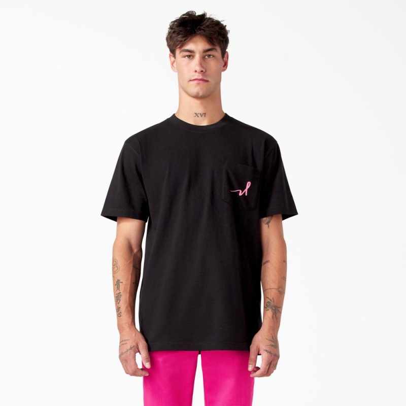 Men's Dickies Breast Cancer Awareness Heavyweight T-Shirt Black | 3246751-VJ