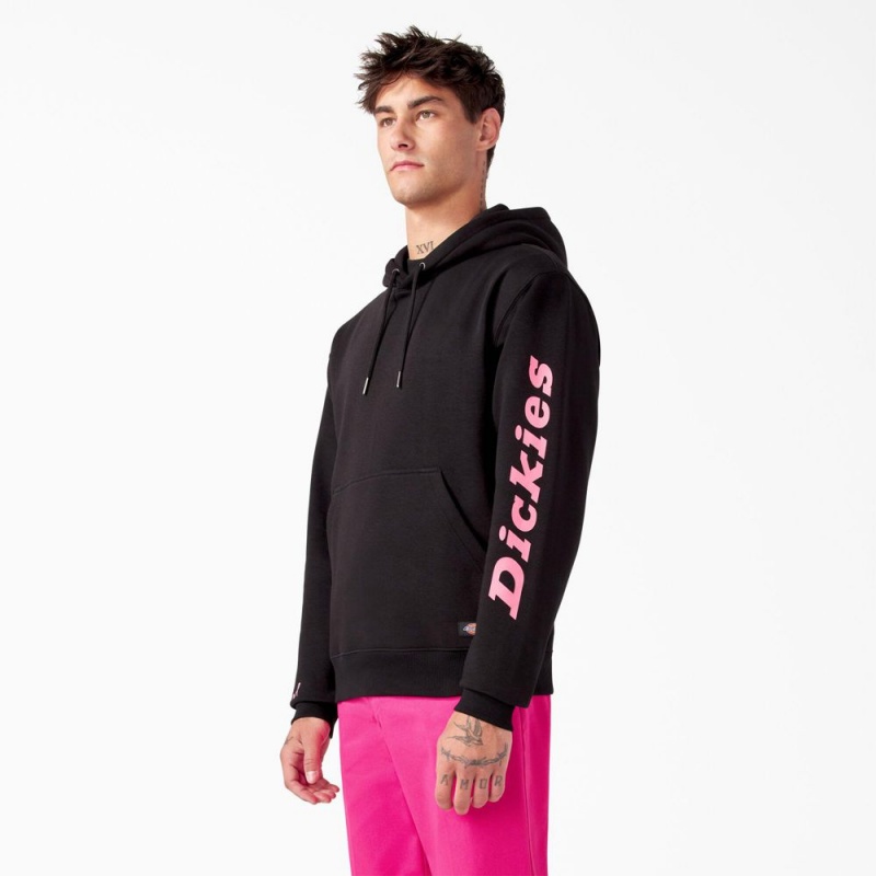 Men's Dickies Breast Cancer Awareness Logo Hoodie Black | 4583610-VT