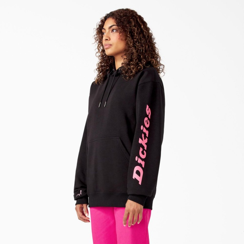 Men's Dickies Breast Cancer Awareness Logo Hoodie Black | 4583610-VT