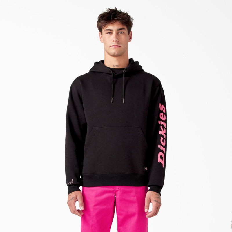 Men\'s Dickies Breast Cancer Awareness Logo Hoodie Black | 4583610-VT