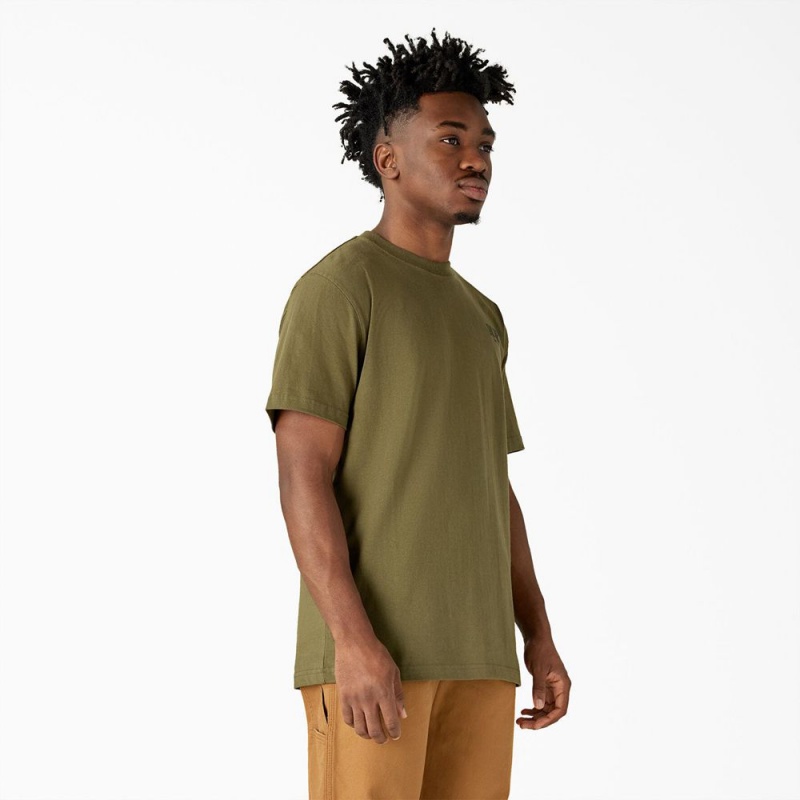 Men's Dickies Built to Last Heavyweight T-Shirt Green | 7861459-YP