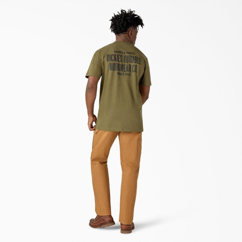 Men's Dickies Built to Last Heavyweight T-Shirt Green | 7861459-YP