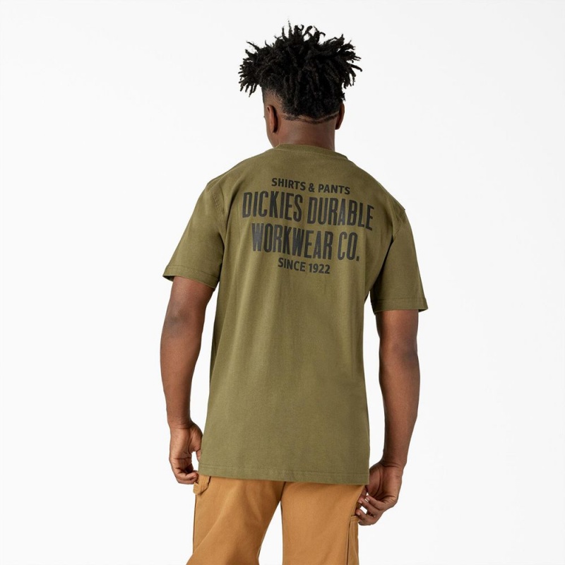 Men\'s Dickies Built to Last Heavyweight T-Shirt Green | 7861459-YP