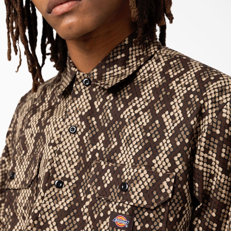 Men's Dickies Camden Long Sleeve Shirt Brown | 0362541-AO