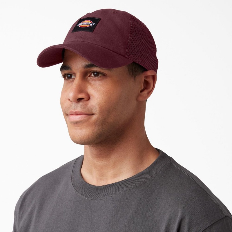 Men's Dickies Canvas Trucker Hat Burgundy | 7960324-VT