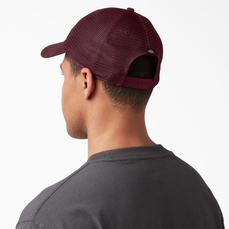 Men's Dickies Canvas Trucker Hat Burgundy | 7960324-VT