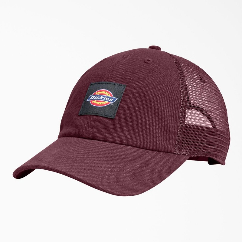 Men\'s Dickies Canvas Trucker Hat Burgundy | 7960324-VT