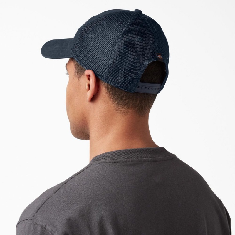 Men's Dickies Canvas Trucker Hat Navy | 5362789-YC