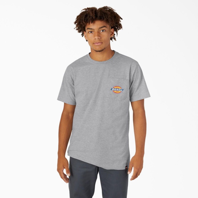 Men\'s Dickies Chest Logo Pocket T-Shirt Grey | 2037451-SC