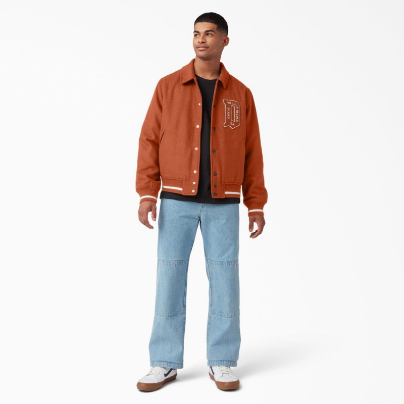 Men's Dickies Collegiate Jacket Orange | 1489670-QN