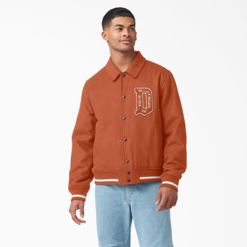 Men\'s Dickies Collegiate Jacket Orange | 1489670-QN