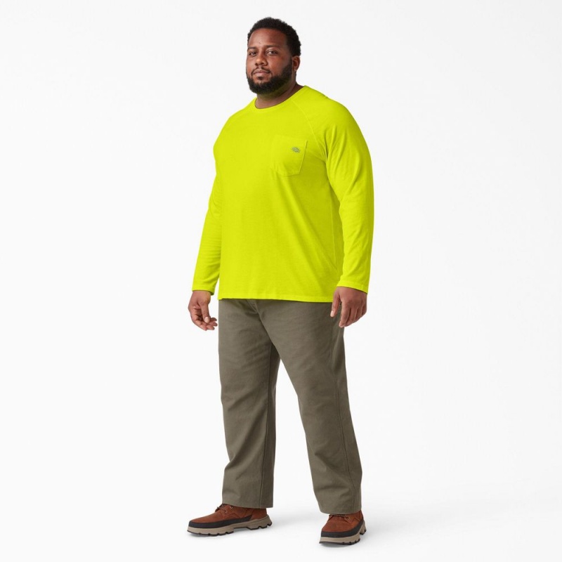 Men's Dickies Cooling Long Sleeve Pocket T-Shirt Green | 2506974-BT