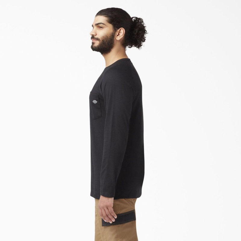 Men's Dickies Cooling Long Sleeve Pocket T-Shirt Black | 3901768-HE