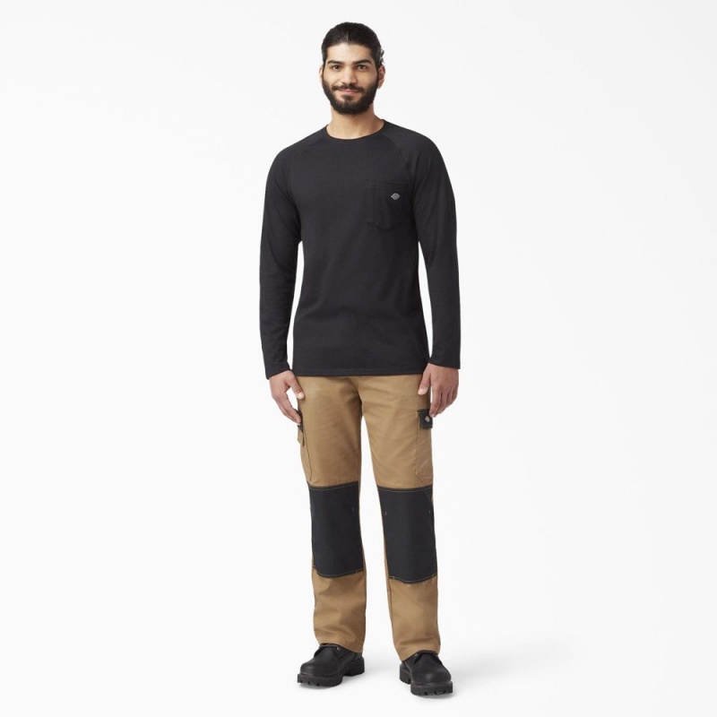 Men's Dickies Cooling Long Sleeve Pocket T-Shirt Black | 3901768-HE