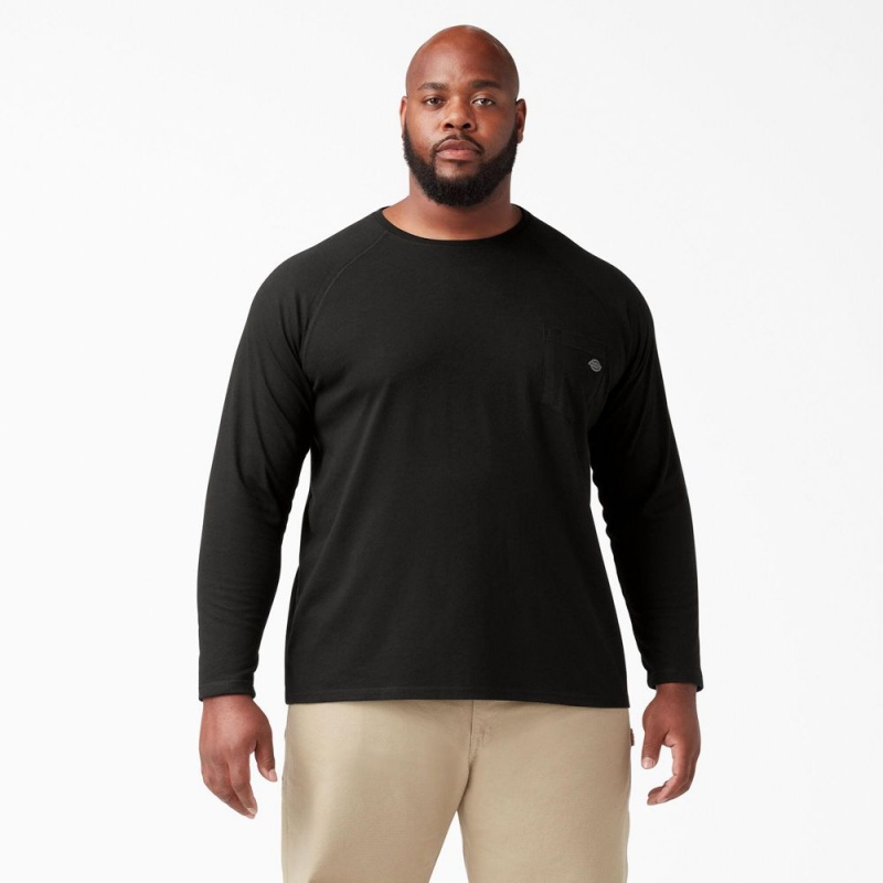 Men's Dickies Cooling Long Sleeve Pocket T-Shirt Black | 3901768-HE