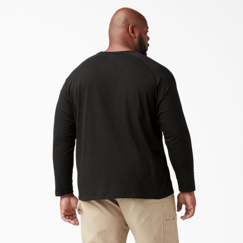 Men's Dickies Cooling Long Sleeve Pocket T-Shirt Black | 3901768-HE