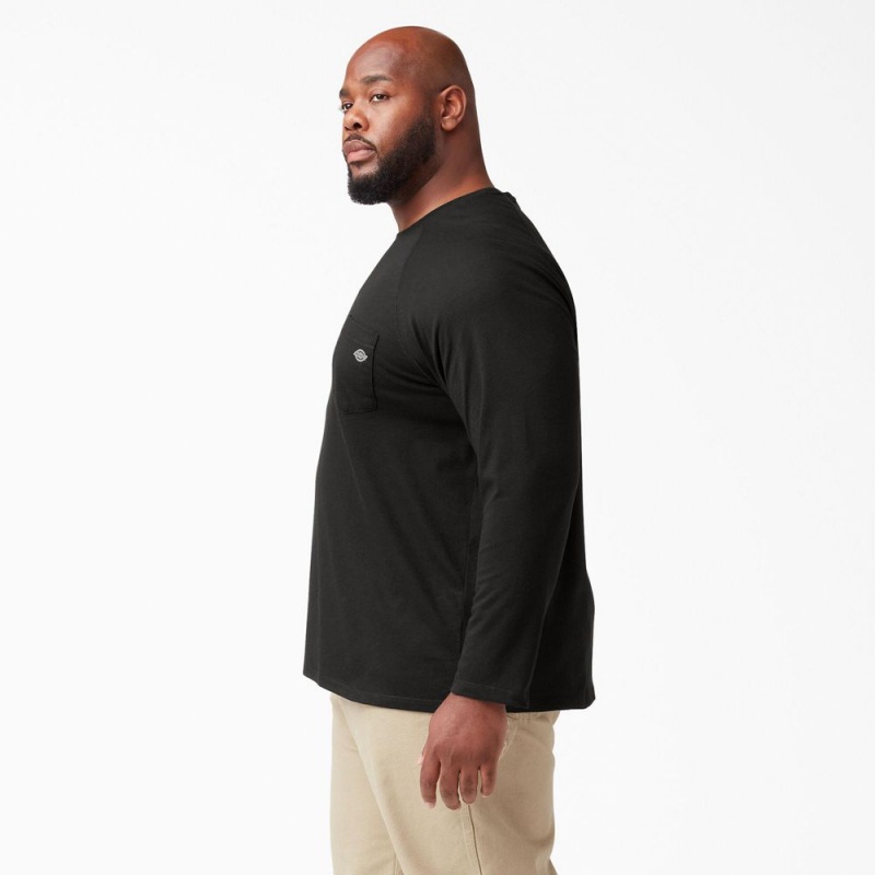 Men's Dickies Cooling Long Sleeve Pocket T-Shirt Black | 3901768-HE