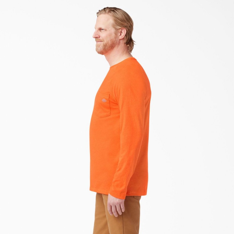 Men's Dickies Cooling Long Sleeve Pocket T-Shirt Orange | 8423051-EL