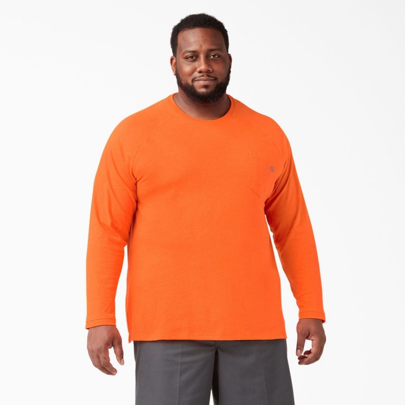 Men's Dickies Cooling Long Sleeve Pocket T-Shirt Orange | 8423051-EL