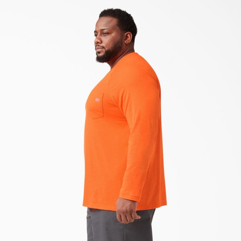 Men's Dickies Cooling Long Sleeve Pocket T-Shirt Orange | 8423051-EL