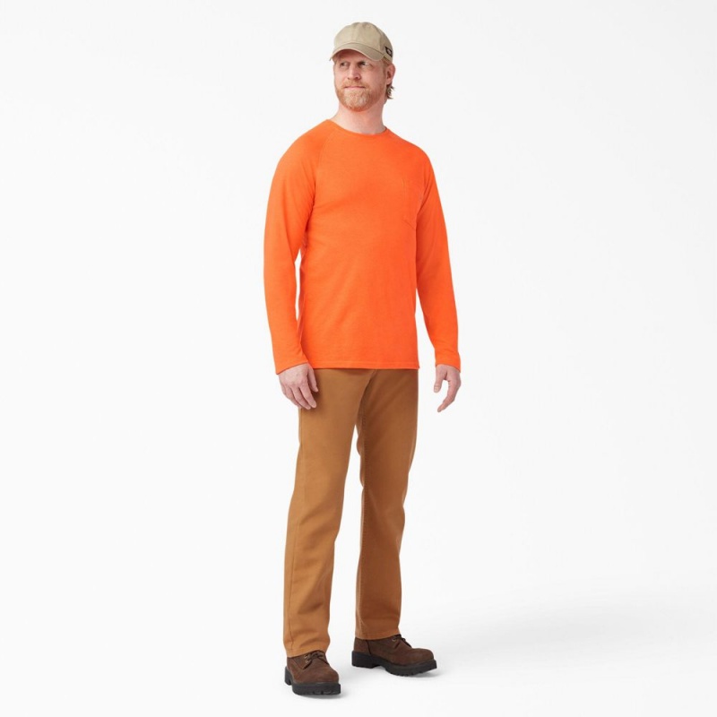 Men's Dickies Cooling Long Sleeve Pocket T-Shirt Orange | 8423051-EL