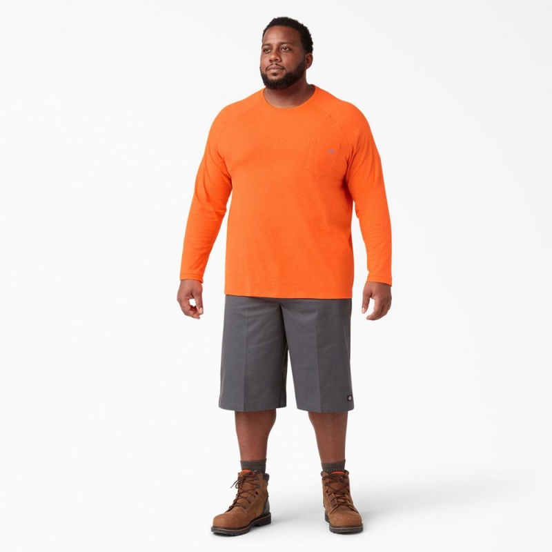 Men's Dickies Cooling Long Sleeve Pocket T-Shirt Orange | 8423051-EL