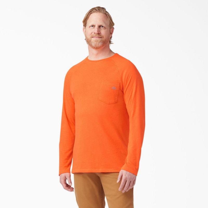 Men\'s Dickies Cooling Long Sleeve Pocket T-Shirt Orange | 8423051-EL