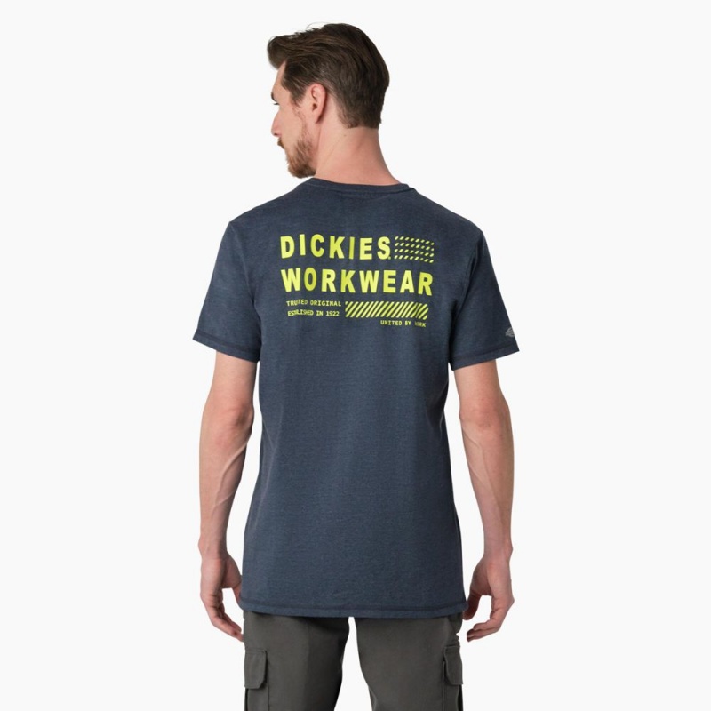 Men\'s Dickies Cooling Performance Graphic T-Shirt Navy | 8704569-CL