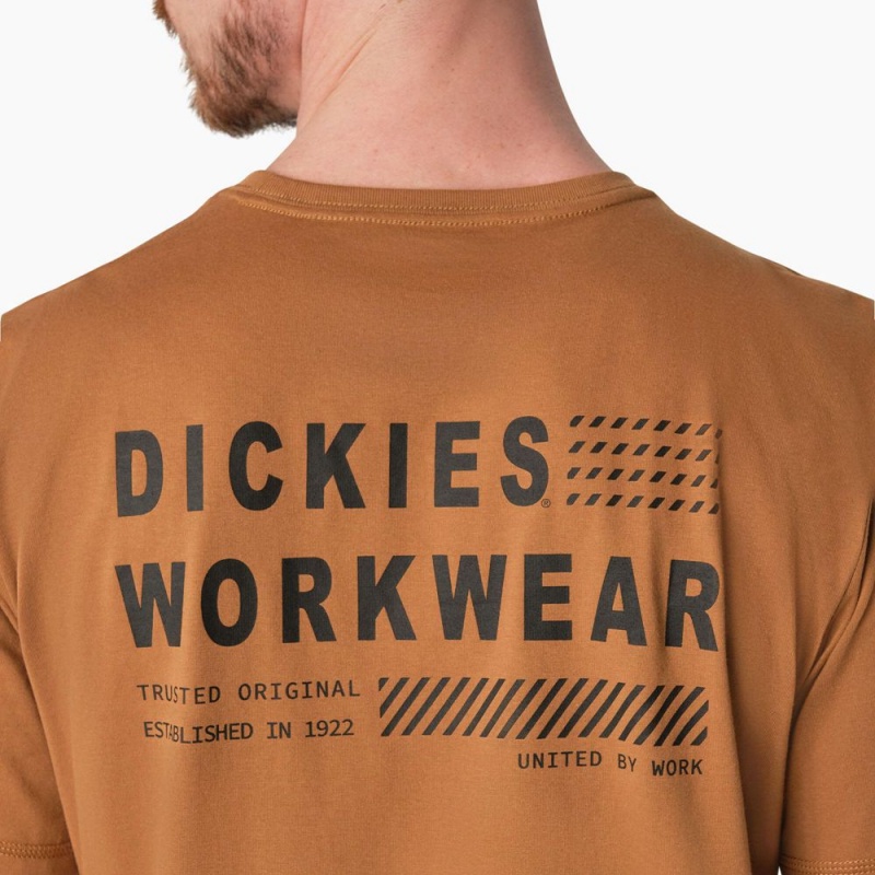 Men's Dickies Cooling Performance Graphic T-Shirt Brown | 6134082-IX