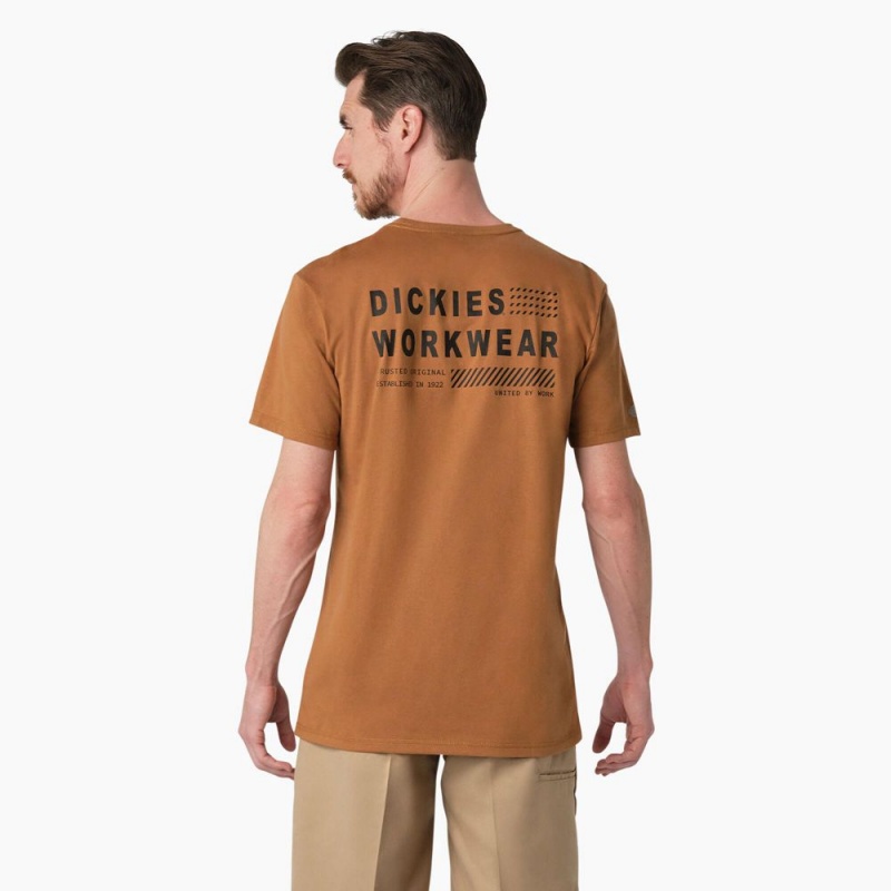 Men\'s Dickies Cooling Performance Graphic T-Shirt Brown | 6134082-IX