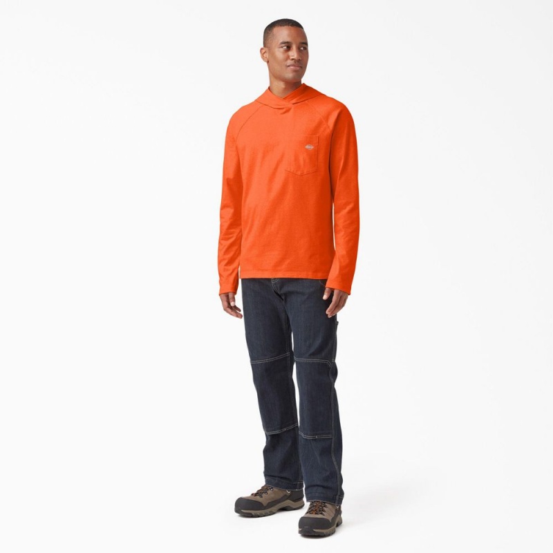 Men's Dickies Cooling Performance Sun Hoodie Orange | 9231806-FE