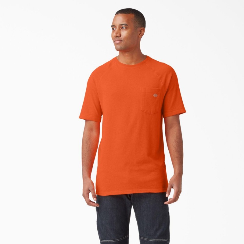 Men\'s Dickies Cooling Short Sleeve Pocket T-Shirt Orange | 6351024-BL