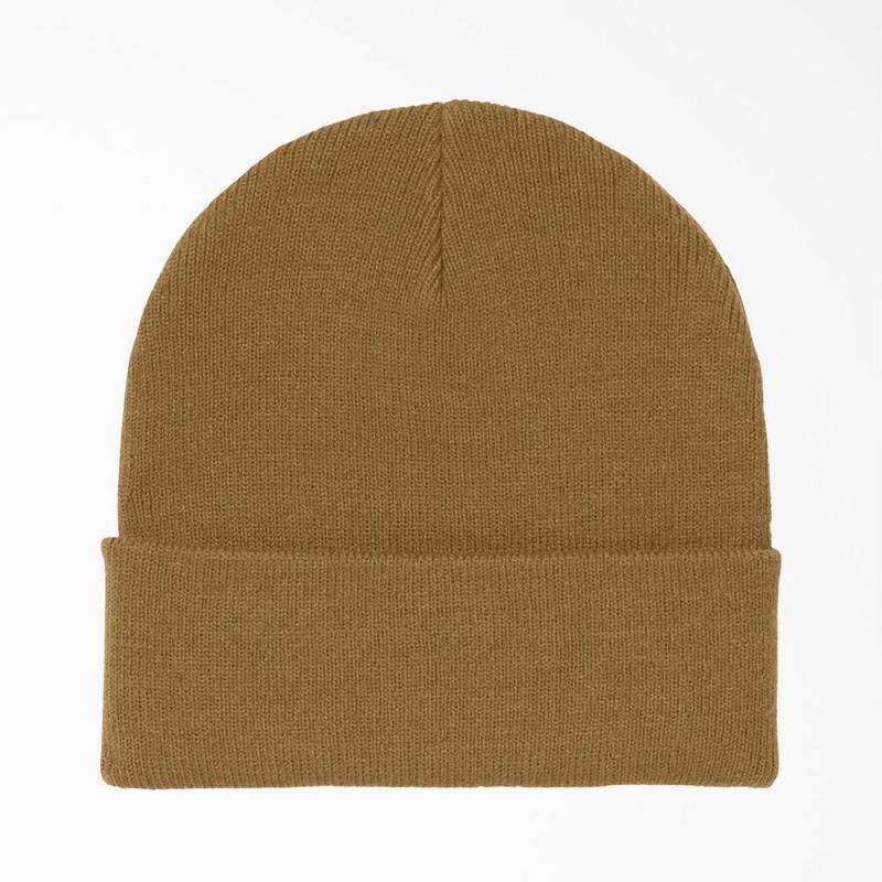 Men's Dickies Cuffed Knit Beanie Brown | 7480536-PN