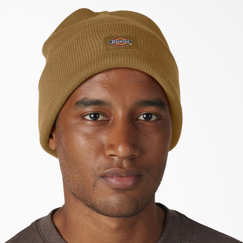 Men's Dickies Cuffed Knit Beanie Brown | 7480536-PN