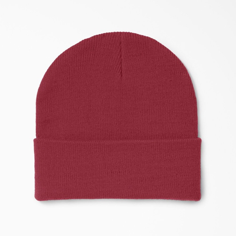 Men's Dickies Cuffed Knit Beanie Red | 2065941-SN