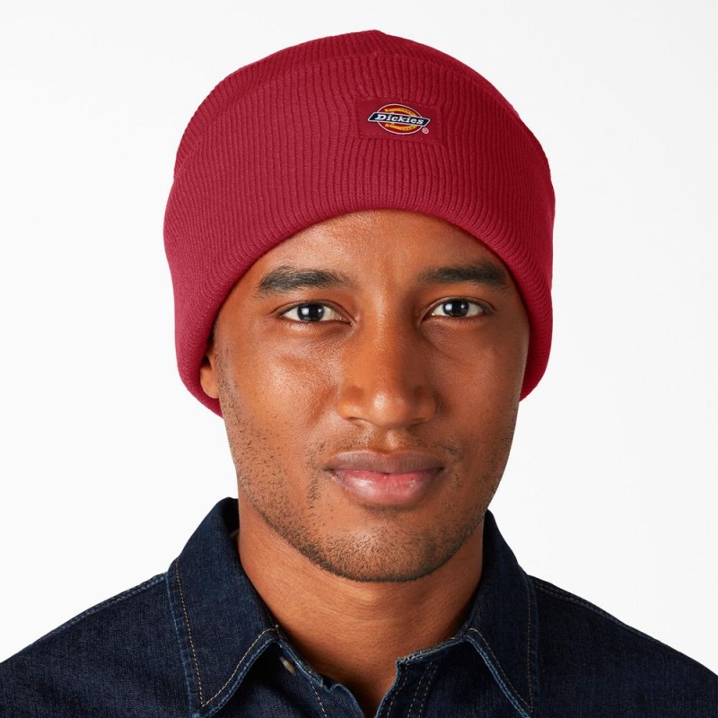 Men's Dickies Cuffed Knit Beanie Red | 2065941-SN