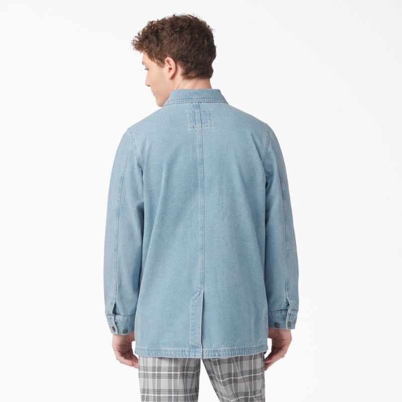 Men's Dickies Denim Chore Jacket Blue | 5941278-QZ