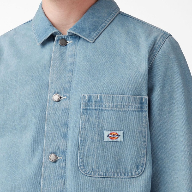 Men's Dickies Denim Chore Jacket Blue | 5941278-QZ