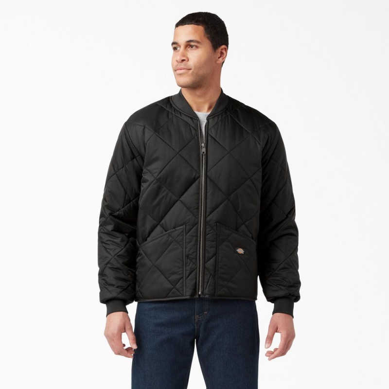 Men\'s Dickies Diamond Quilted Jacket Black | 2164390-AY