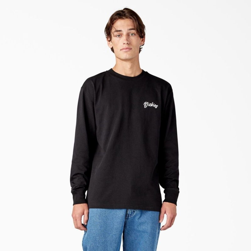 Men's Dickies Dighton Long Sleeve Graphic T-Shirt Black | 5827039-LP